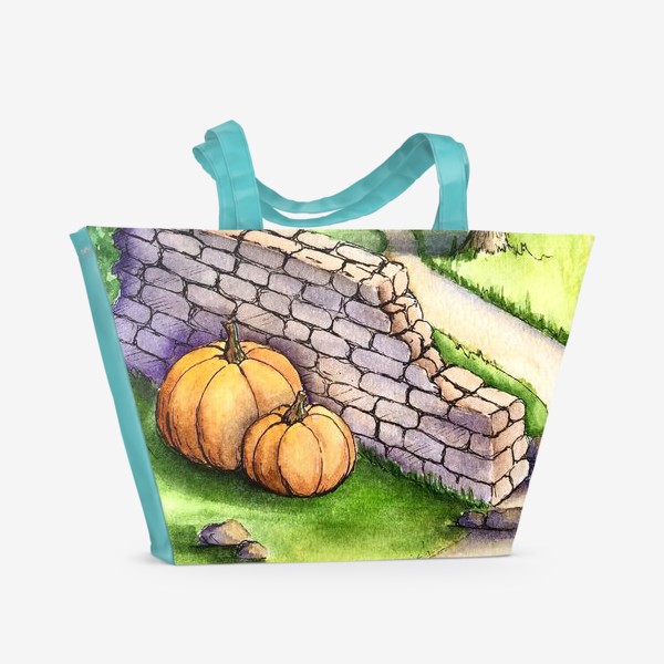 Пляжная сумка «Осенний пейзаж с тыквами»