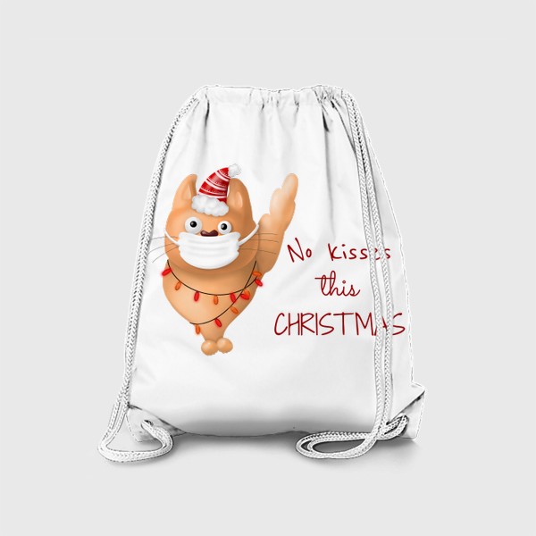 Рюкзак «Новогодний котик. Вакцинация. Коронавирус. Ковид. Поцелуи. Любовь. Рождество. Новый год. Прикол. Кошатнику. Маска»