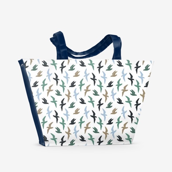 Пляжная сумка «Графичные птицы - чайки летают»
