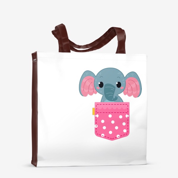 Сумка-шоппер «Розовый в горошек карман со слоном»
