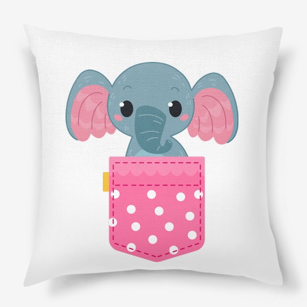 Подушка «Розовый в горошек карман со слоном»