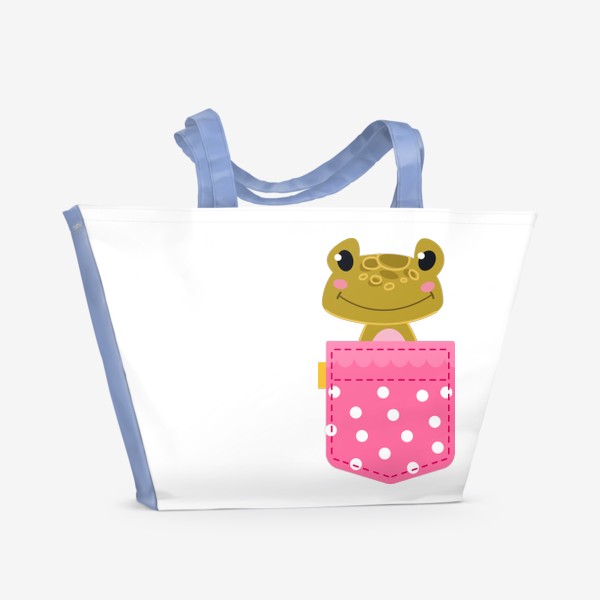 Пляжная сумка «Карман розовый в горошщек с лягушкой»