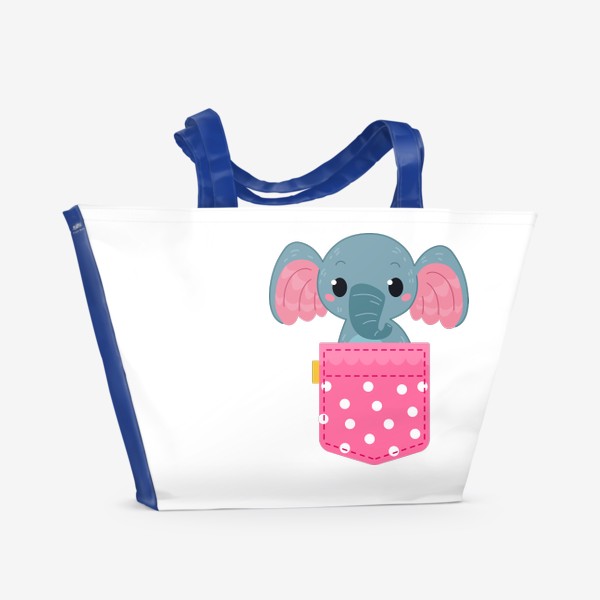 Пляжная сумка &laquo;Розовый в горошек карман со слоном&raquo;