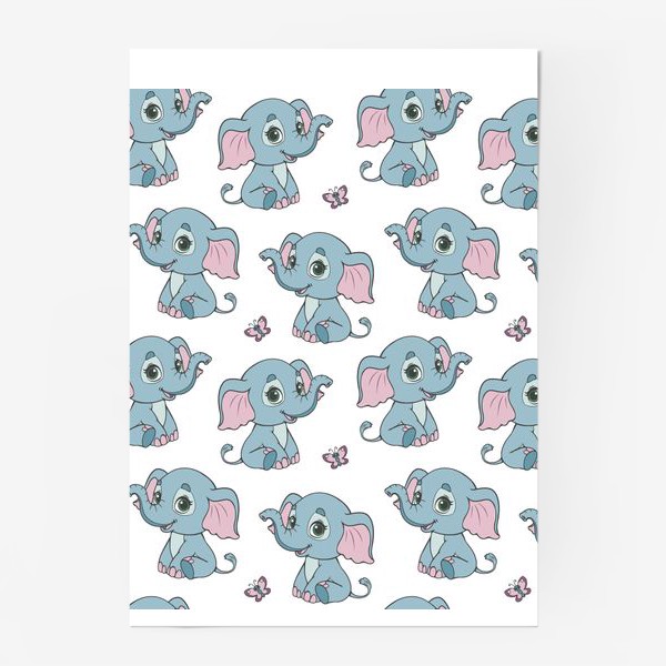 Постер «Бесшовный паттерн с веселыми слонятами»