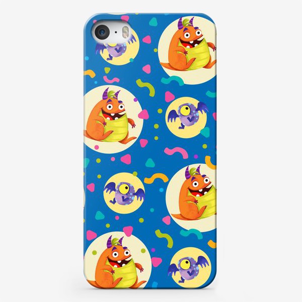 Чехол iPhone «Бесшовный паттерн с веселыми оранжевыми монстрами»
