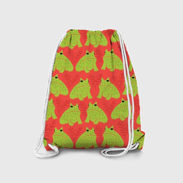 Рюкзак «Зеленые жабы на красном - недовольные лягушки»