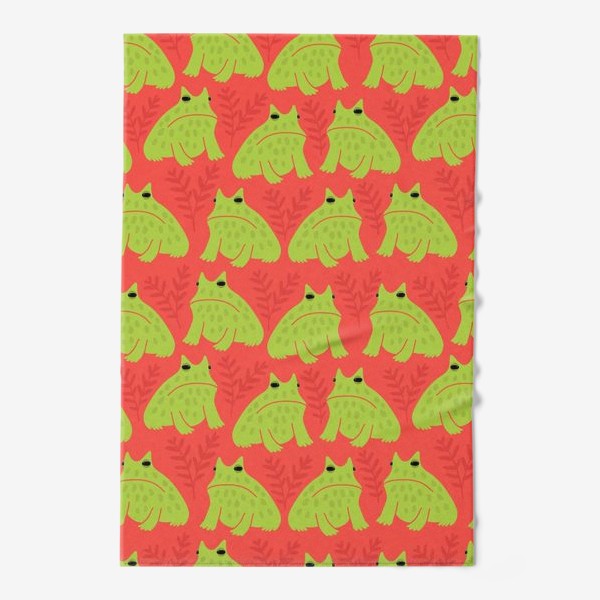 Полотенце «Зеленые жабы на красном - недовольные лягушки»