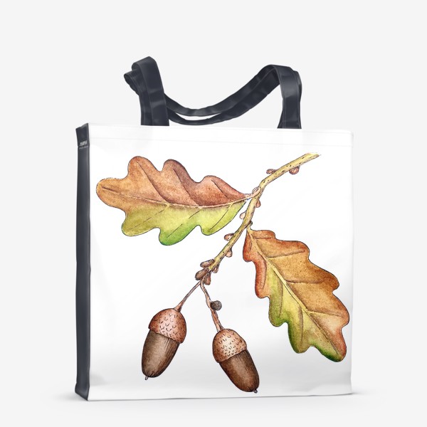 Сумка-шоппер «Жёлуди и дубовые листья. Акварель.»