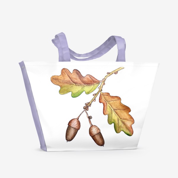 Пляжная сумка «Жёлуди и дубовые листья. Акварель.»