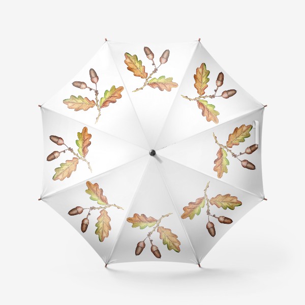 Зонт «Жёлуди и дубовые листья. Акварель.»