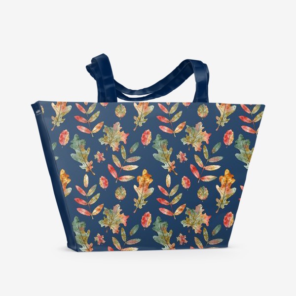 Пляжная сумка «Паттерн. Осенние листья на синем»