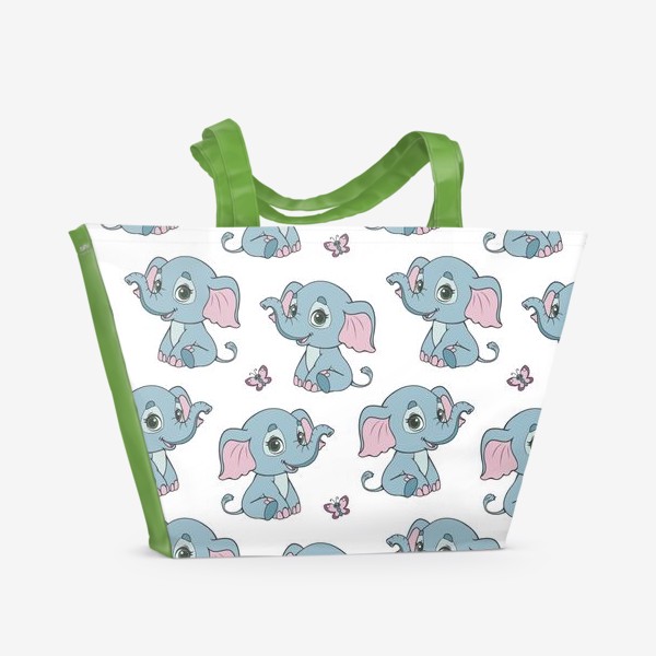 Пляжная сумка «Бесшовный паттерн с веселыми слонятами»
