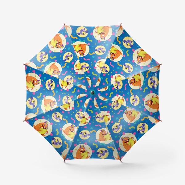 Зонт «Бесшовный паттерн с веселыми оранжевыми монстрами»