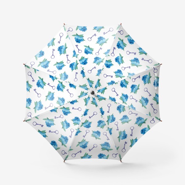 Зонт «Бесшовный паттерн. Синие цветы и ключ»