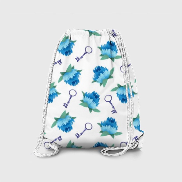 Рюкзак «Бесшовный паттерн. Синие цветы и ключ»