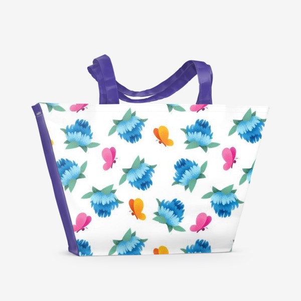 Пляжная сумка «Бесшовный паттерн. Бабочки и цветы»