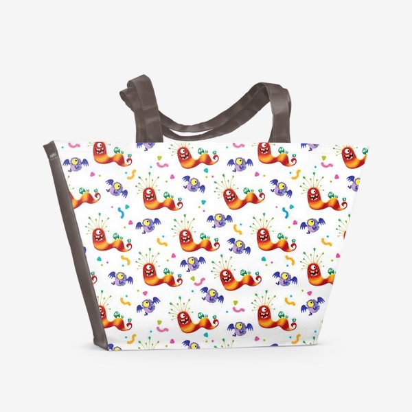 Пляжная сумка «Бесшовный паттерн с веселыми полосатыми монстриками»