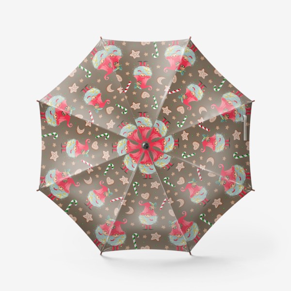 Зонт «Гном и пряники на серо-бежевом фоне. Бесшовный паттерн (крупно)»
