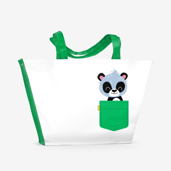 Пляжная сумка «Карман зеленый с милой пандой»