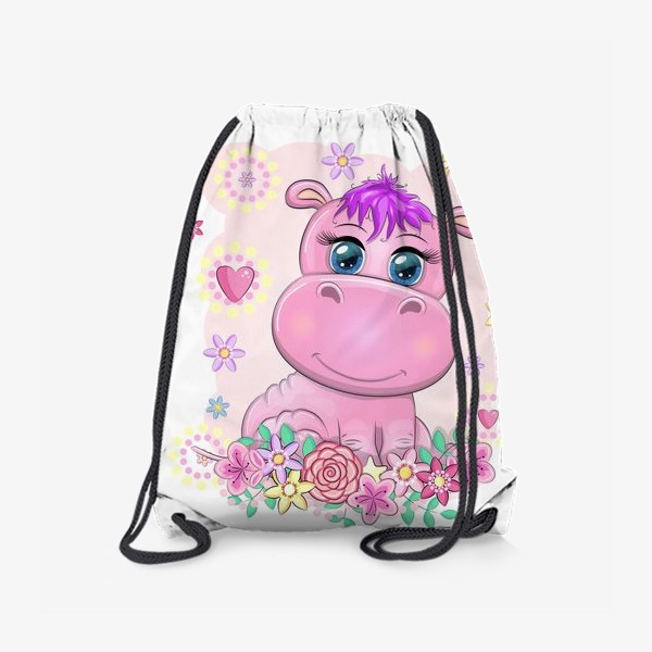 Рюкзак «Розовый бегемотик-девочка в цветах. Детское, в ожидании малыша»
