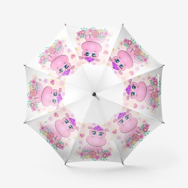 Зонт «Розовый бегемотик-девочка в цветах. Детское, в ожидании малыша»