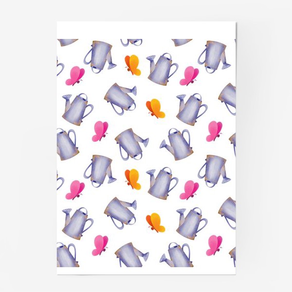 Постер «Бесшовный паттерн с милыми лейками и бабочками»