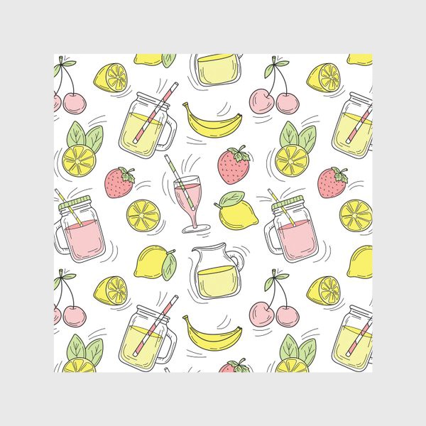 Скатерть «Фруктовые лимонады - клубника, банан, лимон, вишня - узор»