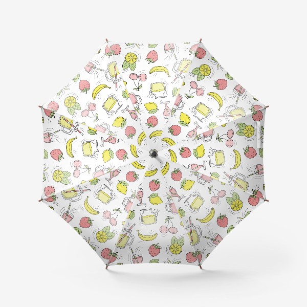 Зонт «Фруктовые лимонады - клубника, банан, лимон, вишня - узор»