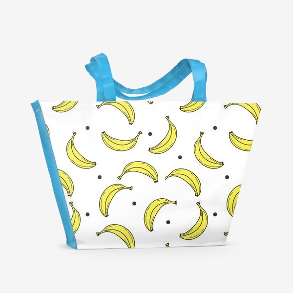 Пляжная сумка «Бананы и черные точки - стильный узор на белом фоне»