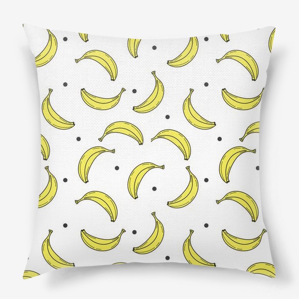 Подушка «Бананы и черные точки - стильный узор на белом фоне»