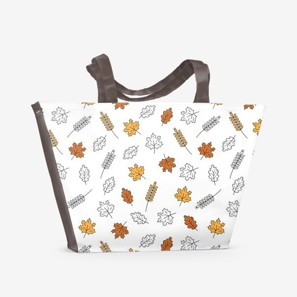 Пляжная сумка «Осенние листья - узор на белом фоне»