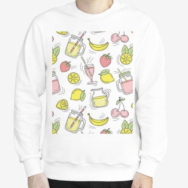 Свитшот «Фруктовые лимонады - клубника, банан, лимон, вишня - узор»