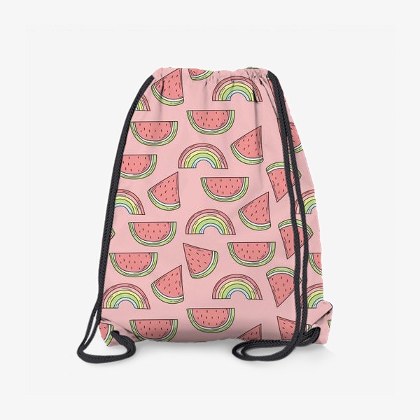 Рюкзак «Арбуз и радуга - летний узор на розовом фоне»