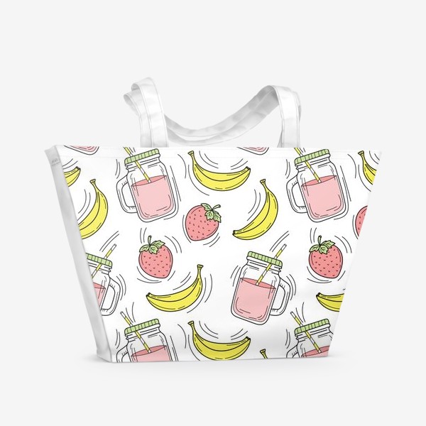 Пляжная сумка «Банановый клубничный смузи. Узор с летним лимонадом»