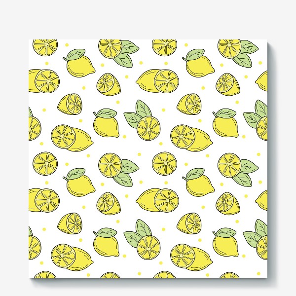 Холст «Сочные лимоны на белом фоне - летний желтый узор»