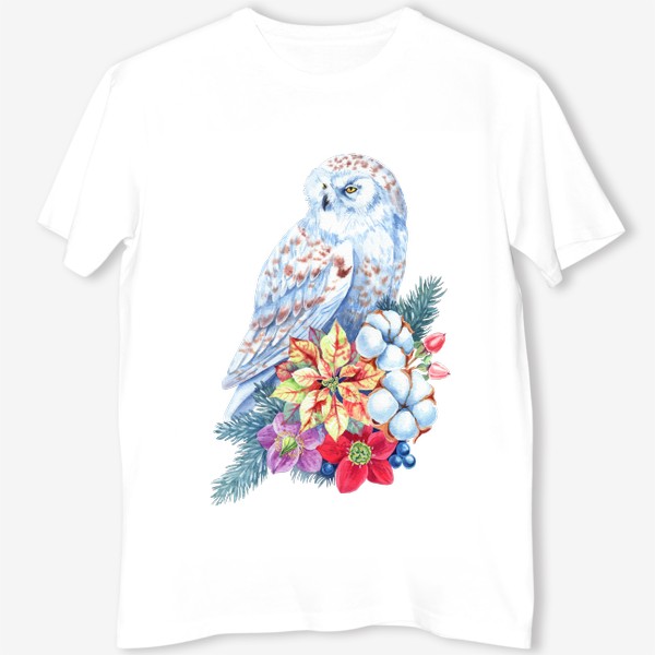 Футболка &laquo;Зимняя сова. Полярная сова и цветы&raquo;