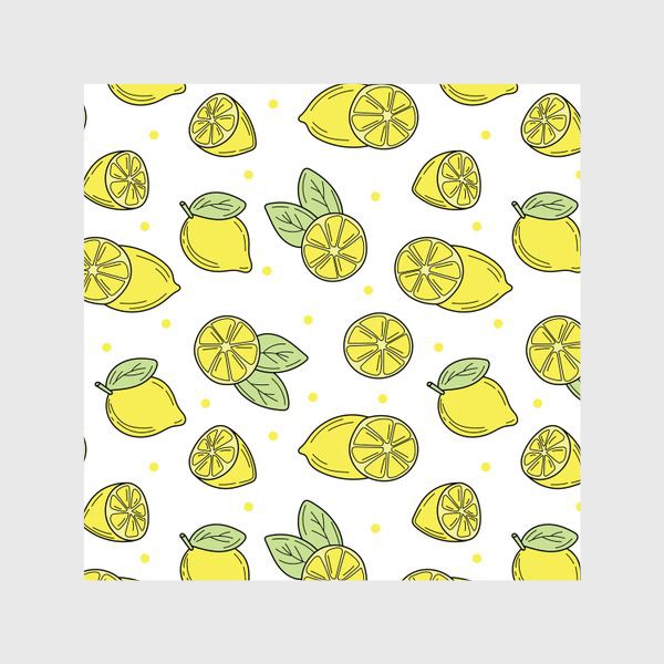 Шторы «Сочные лимоны на белом фоне - летний желтый узор»