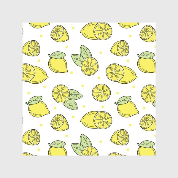 Скатерть «Сочные лимоны на белом фоне - летний желтый узор»