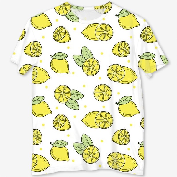 Футболка с полной запечаткой «Сочные лимоны на белом фоне - летний желтый узор»
