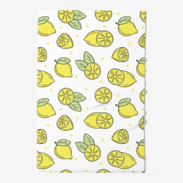 Полотенце «Сочные лимоны на белом фоне - летний желтый узор»