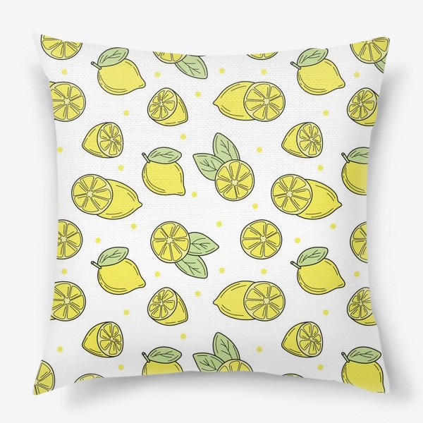Подушка «Сочные лимоны на белом фоне - летний желтый узор»