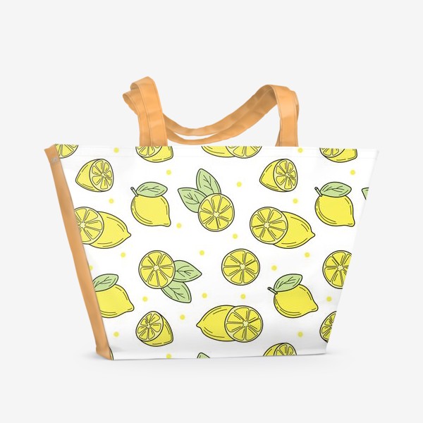 Пляжная сумка «Сочные лимоны на белом фоне - летний желтый узор»