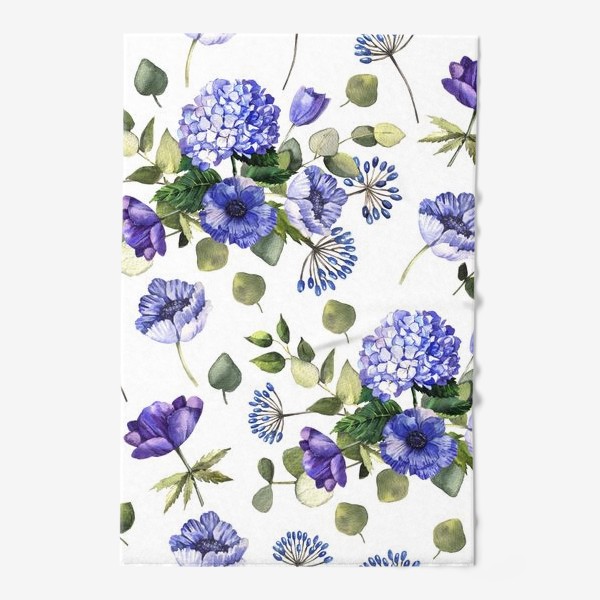 Полотенце «Акварельный паттерн с синими цветами»