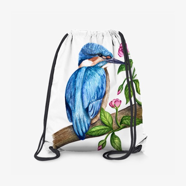 Рюкзак «Зимородок. Птица и цветы. Акварель»