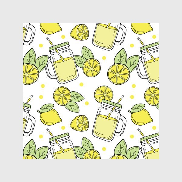 Шторы «Лимонад - напиток из лимонов - желтый летний узор на белом фоне»