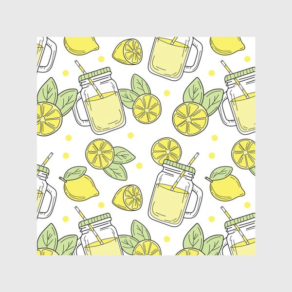 Скатерть «Лимонад - напиток из лимонов - желтый летний узор на белом фоне»