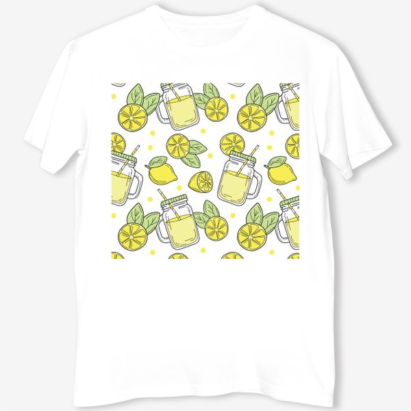 Футболка «Лимонад - напиток из лимонов - желтый летний узор на белом фоне»