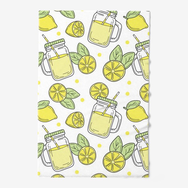 Полотенце «Лимонад - напиток из лимонов - желтый летний узор на белом фоне»