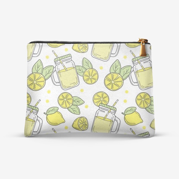 Косметичка «Лимонад - напиток из лимонов - желтый летний узор на белом фоне»