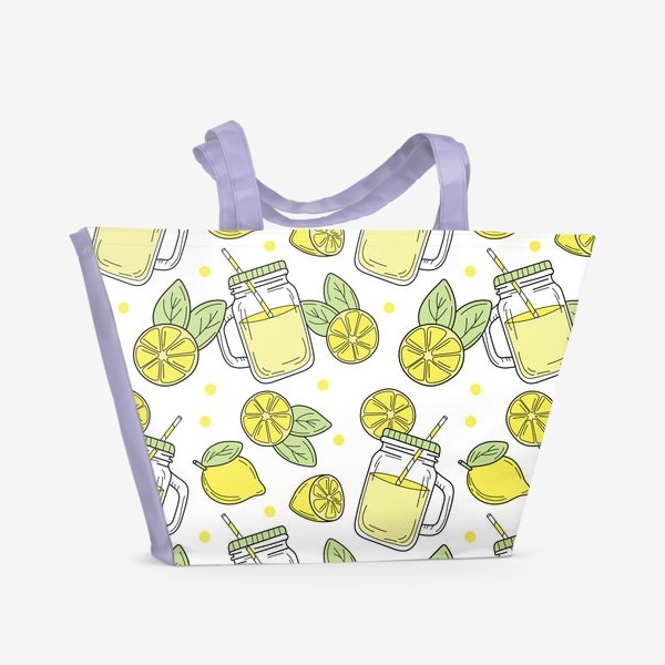 Пляжная сумка «Лимонад - напиток из лимонов - желтый летний узор на белом фоне»